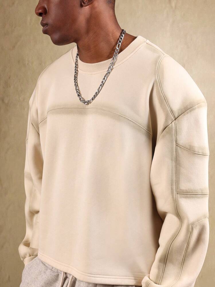 Oversized Panel Sleeve Sweatshirt With Ribbed Details And Crew Neck
