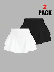Girlism 2pcs/Set Teen Girls Casual Solid Color Shorts