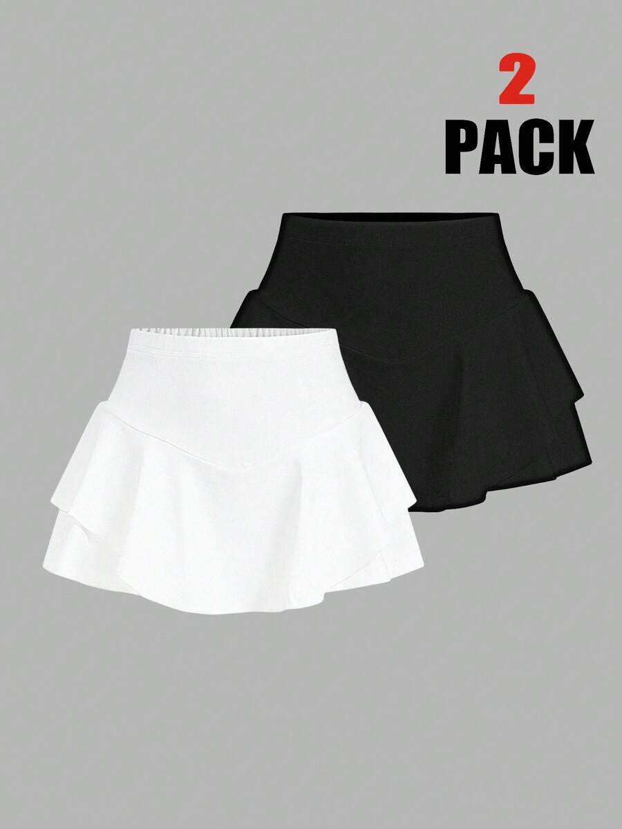 Girlism 2pcs/Set Teen Girls Casual Solid Color Shorts