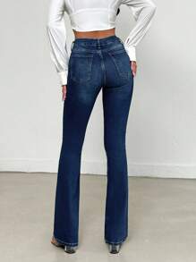 SHEIN Tall Casual Washed Low-Rise Slim Flared Jeans - Dark Wash - View 2