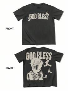 Manfinity EMRG Men's Casual Summer T-Shirt With Graphic & Letter Print - Dark Grey - View 2