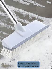 SHEIN 1 件（二合一）长柄硬毛地板刷，适用于深层清洁甲板、浴室、浴缸、瓷砖、灌浆、厨房、游泳池、露台、车库 - 灰色 - 适合房主和清洁爱好者 - 重型清洁的理想选择 - 乔迁贺礼 - 白色 - 查看 1