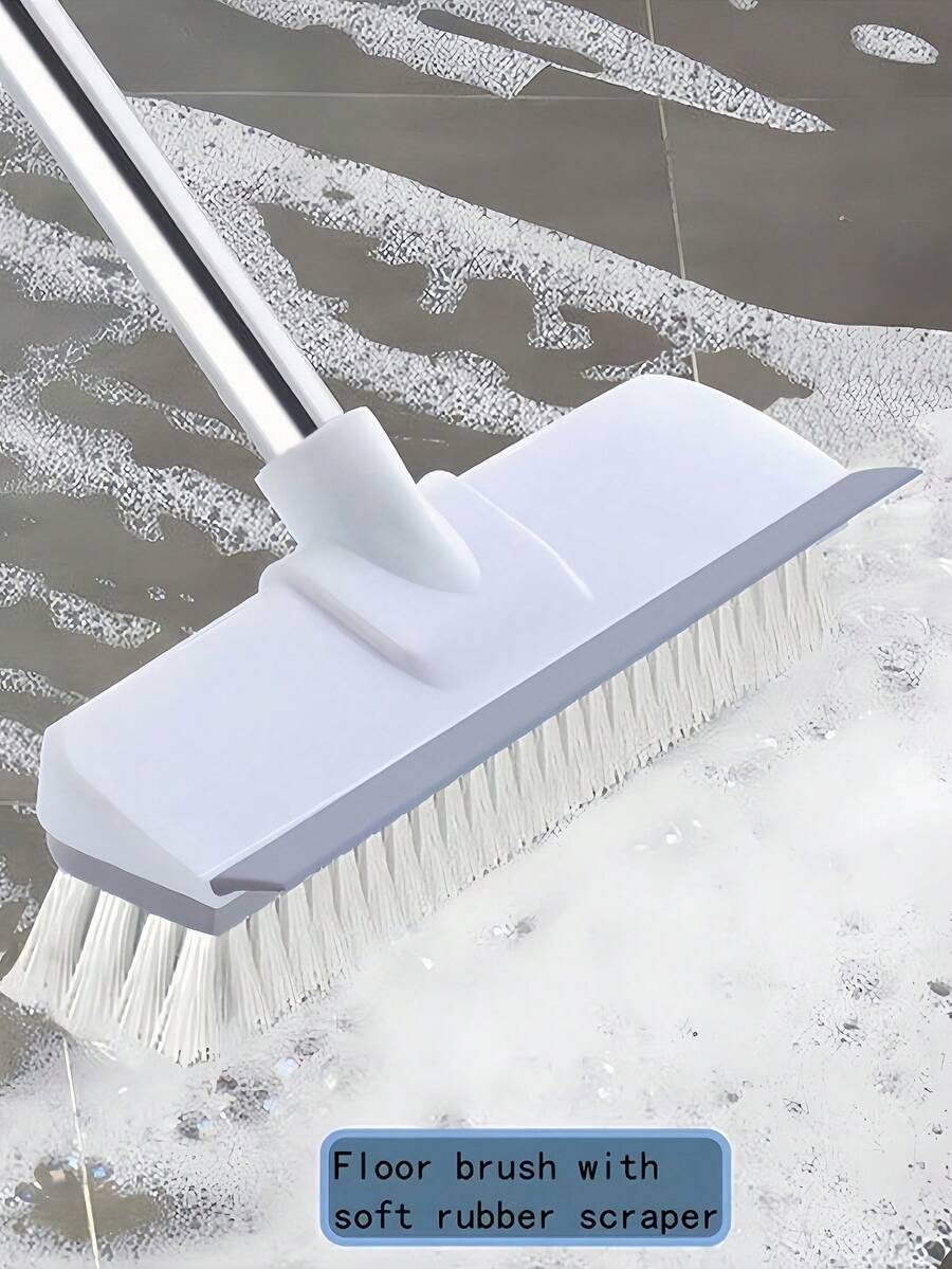 SHEIN 1 件（二合一）长柄硬毛地板刷，适用于深层清洁甲板、浴室、浴缸、瓷砖、灌浆、厨房、游泳池、露台、车库 - 灰色 - 适合房主和清洁爱好者 - 重型清洁的理想选择 - 乔迁贺礼 - 白色 - 查看 1