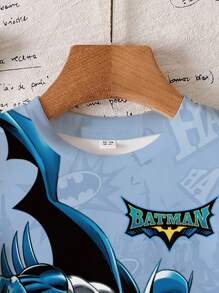 BATMAN X SHEIN Young Boy Casual Street Hero Cartoon & Letter Print Short Sleeve T-Shirt, Summer - White - View 5