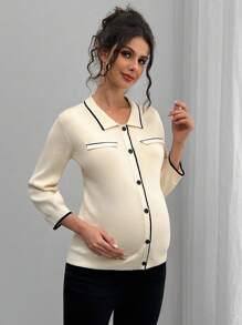Momance Loose Fit Contrast Color Knit Cardigan, Maternity Lightweight Sweater Jacket For Autumn/Winter