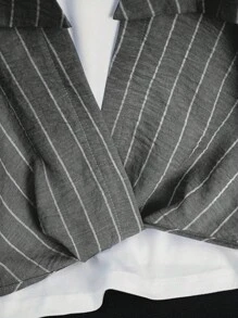 Franclia 女式条纹露肩T恤，二合一，夏季 - 黑色 - 查看 5