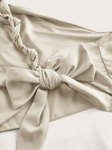 Hauture 女式夏季性感度假单肩扭纹亚麻上衣 - 杏色 - 查看 7