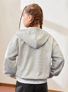 JNSQ Jaqueta de Moletom com Capuz de Manga Longa e Estampa de Letra Engraçada para Meninas Pré-Adolescentes, Modelo Solto, Adequada para Uso Diário no Outono e Inverno, Atividades ao Ar Livre, Férias, Streetwear, Festas e Lazer - Cinza - Visão 2