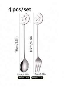 2 Pieces/Set Stainless Steel 304 Honey Dessert Spoon Stirring Spoon Coffee Spoon Stars And Moon Spoon Fork With Ceremonial Cutlery Spoon - Multicolor - View 12