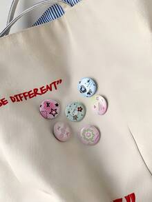 SHEIN 6-teiliges Set mit Design, süßen Cartoons, hochwertiger koreanischer Tasche, Kleidungsdekoration, Anstecknadel, Abzeichen, DIY, süße Blumen, Studentenabzeichen, Tasche, Schmuck, Anhänger, Bar