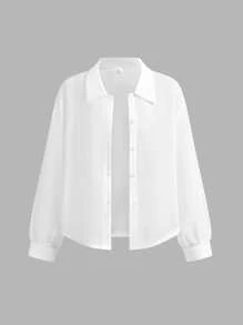 SHEIN 3pcs/Set Casual Outfit For Teens & Young Girls, Including Semi-Sheer Blouse, Camisole Top With Built-In Bra, And Simple Versatile Pants, Suitable For Outings And Gatherings