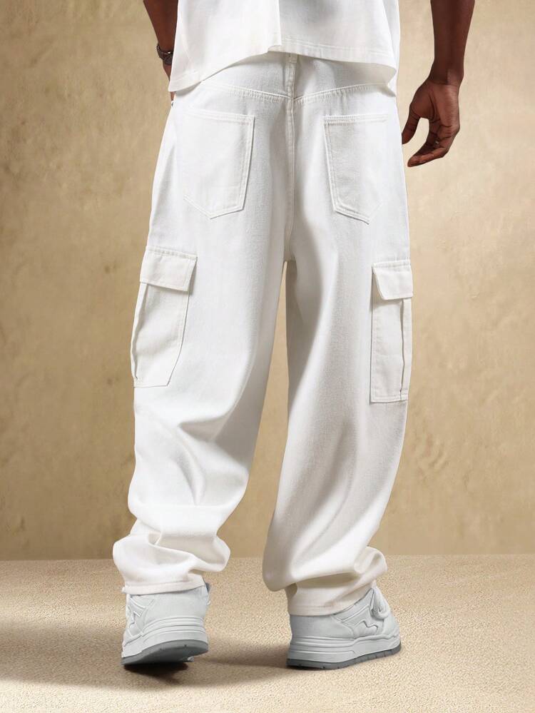 Cargohose aus Baumwolle mit weitem Bein und mehreren Taschen