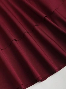 Sweetra New Design Halter Spiral Gold Decor Cinched Waist Cake Skirt Mini Dress For Women - Burgundy - View 4