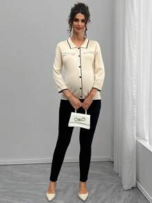 Momance Loose Fit Contrast Color Knit Cardigan, Maternity Lightweight Sweater Jacket For Autumn/Winter