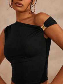 Hauture Women's Solid Color Asymmetric Sleeveless Top - Black - View 2