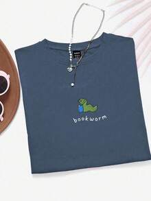 INAWLY Camiseta feminina casual com estampa de letras de desenho animado, manga curta, verão