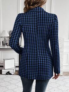 SHEIN Clasi 秋冬时尚通勤千鸟格束腰西装外套 - 藍色 - 查看 9