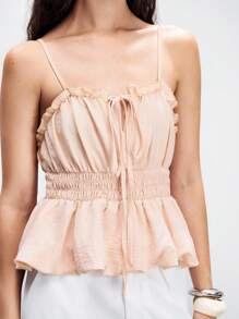 Lumivelle Women's Solid Color Peplum Hem Summer Camisole Clothes For University - Dusty Pink - View 6