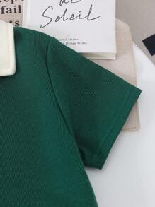 SHEIN Grey Short Top Paired With Casual Pants - Dark Green - View 4