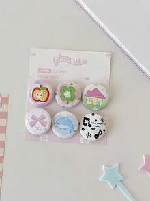 SHEIN 6-teiliges Set mit Design, süßen Cartoons, hochwertiger koreanischer Tasche, Kleidungsdekoration, Anstecknadel, Abzeichen, DIY, süße Blumen, Studentenabzeichen, Tasche, Schmuck, Anhänger, Bar