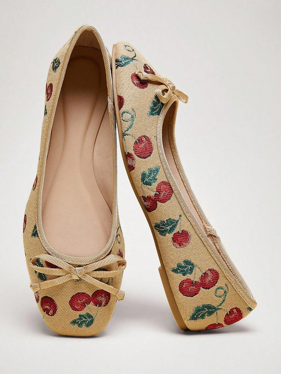 SHUZIA 女士休闲优雅舒适樱桃刺绣芭蕾平底鞋 - 彩色 - 查看 1