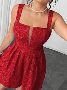 Elenzga Halloween Plus Size Women V-Neck Jacquard Textured Fabric Waist Design Casual Vacation Style Camisole Dress - Red - View 4