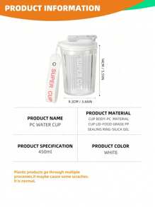 SHEIN Basic living 1入組字母圖案隨行杯白色塑料雙層咖啡杯、辦公室、戶外