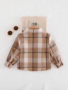 Cozy Pixies Cardigan a maniche lunghe con collo a revers a quadri cachi per bambino, casual e versatile per autunno/inverno