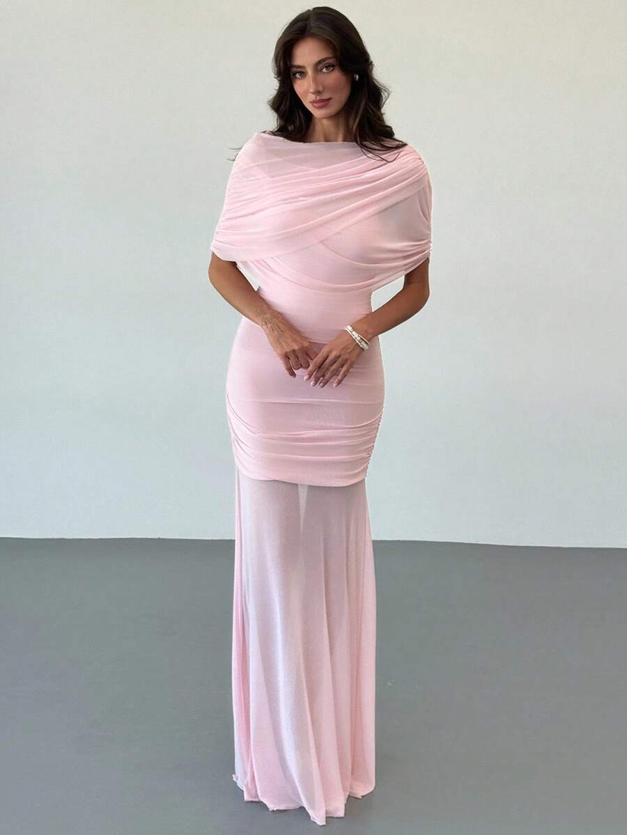 Aloruh 女士优雅纯色褶饰修身连衣裙