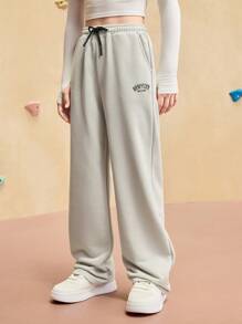 JNSQ Tween Mädchen Oversized Sweatshirt & Hosen Set mit elastischem Bund, lustiger Buchstaben-Muster, weite Passform Jogginghose, geeignet für Herbst/Winter Alltagstragen, Outdoor-Aktivitäten, Urlaub, Streetwear, Party und Lässig