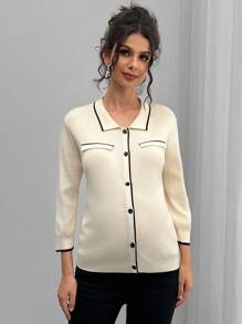 Momance Loose Fit Contrast Color Knit Cardigan, Maternity Lightweight Sweater Jacket For Autumn/Winter