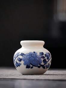 1 ultra-mini blau-weiße Porzellanvase (4,5 * 4 * 2,5 cm, etwa die Länge von zwei Zeigefingern erwachsener Personen; bitte nicht kaufen, wenn dies ein Problem darstellt) - glasierte Keramikvase, Heimdekoration, chinesischer Stil dunkelblau Vase, geeignet als Tischdekoration. - Verschiedenfarbig - Übersicht 16