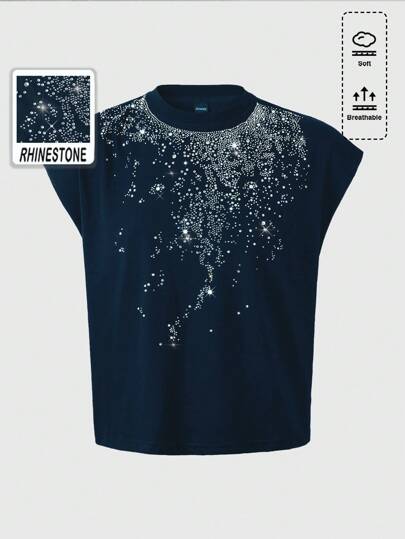 Street Life Gilet di moda con collo rotondo, decorato con diamanti scintillanti, stile anni 2000