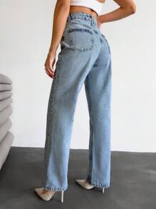 EURMUSE Women's Casual Washed High Waist Straight Leg Jeans - Light Wash - View 2