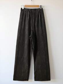 Lacomfia Plus Size Summer High Waist Splice 2 In 1 Tie-Up Wide Leg Striped Casual Suit Pants For Women Fall Cloth For Women - Black and White - View 2