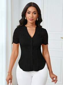 Lyxana Women's Casual Solid Color Simple Commuter Shirt, Summer