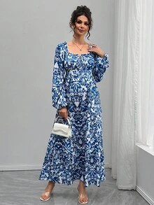 Momance Elegant Floral Print Dress For Pregnant Women, Suitable For Commuting - Blue - View 1