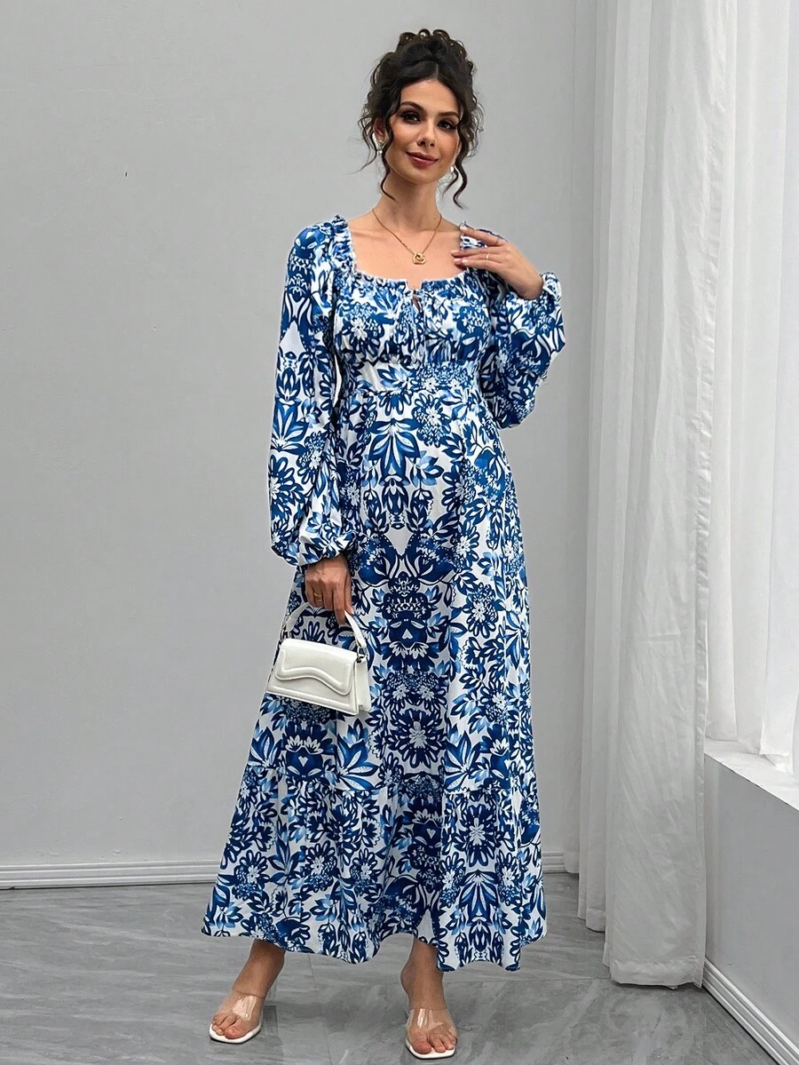 Momance Elegant Floral Print Dress For Pregnant Women, Suitable For Commuting - Blue - View 1