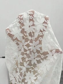 SHEIN Solid Color Lace Long Flare Sleeve Square Neck A-Line Fitted Maternity Dress - White - View 7