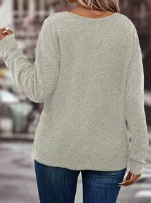INAWLY Women's Plus Size V-Neck Long Sleeve Dropped Shoulder Loose Soft Knit Sweater, Autumn/Winter Fall Cloth For Women - Apricot - View 2