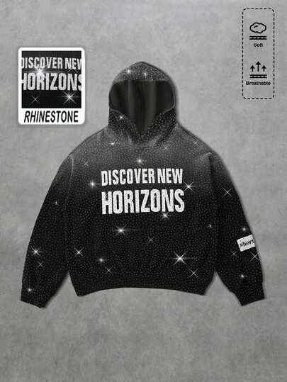 Street Life Men's Street Style Distressed Rhinestone Hoodie Sweatshirt