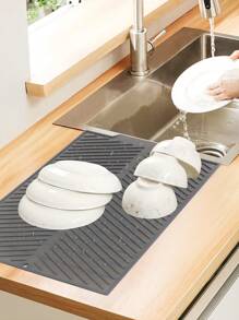 1 件硅胶碗碟干燥垫、厨房用具排水垫硅胶排水垫，适用于厨具和餐具，15/17/20 英寸（三种尺寸可选）、柔性橡胶碗碟排水垫、耐热硅胶三脚架、厨房装饰台面垫、水槽垫、多功能隔热垫、杯架、滤水垫圣诞节节日礼物 - 灰色 - 查看 2