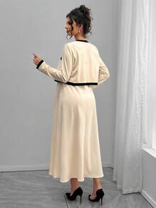 Momance 2pcs Maternity Elegant Commuter Contrast Trim Jacket & Slip Dress Set - Apricot - View 2