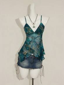 SHEIN ICON Women's Vacation Cashew Floral Print Ruffled Strap Camisole 4th Of July Women Outfits Cute Summer Tops Going Out Tops - Multicolor - View 8