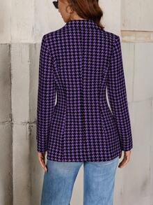 SHEIN Clasi Blazer de talle ceñido con estampado de pata de gallo de moda para otoño/invierno - Morado - Ver 2
