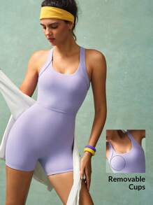 VARSITIE Mono de un solo color con espalda retorcida y cuello halter