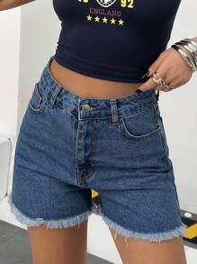 EURMUSE Minimalist Fashion Casual Solid Color Brushed Denim Shorts Suitable For Daily Wear - Medium Wash - View 6