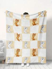 TOM & JERRY X SHEIN 1PC Cartoon Pattern Plush Nap Blanket - Ultra Soft Fluffy Fleece Throw For Sofa, Office & Bed, Warm Cozy Lightweight Blanket For Adults, Travel & Home Decor - White - View 2