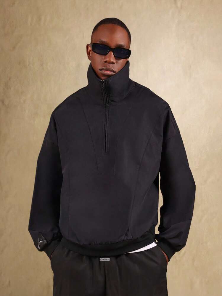 Essential Half Zip Panel Sweatshirt With High Collar