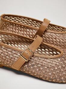SHUZIA Women Comfortable Raffia Mary Jane Ballet Flats - Camel - View 7